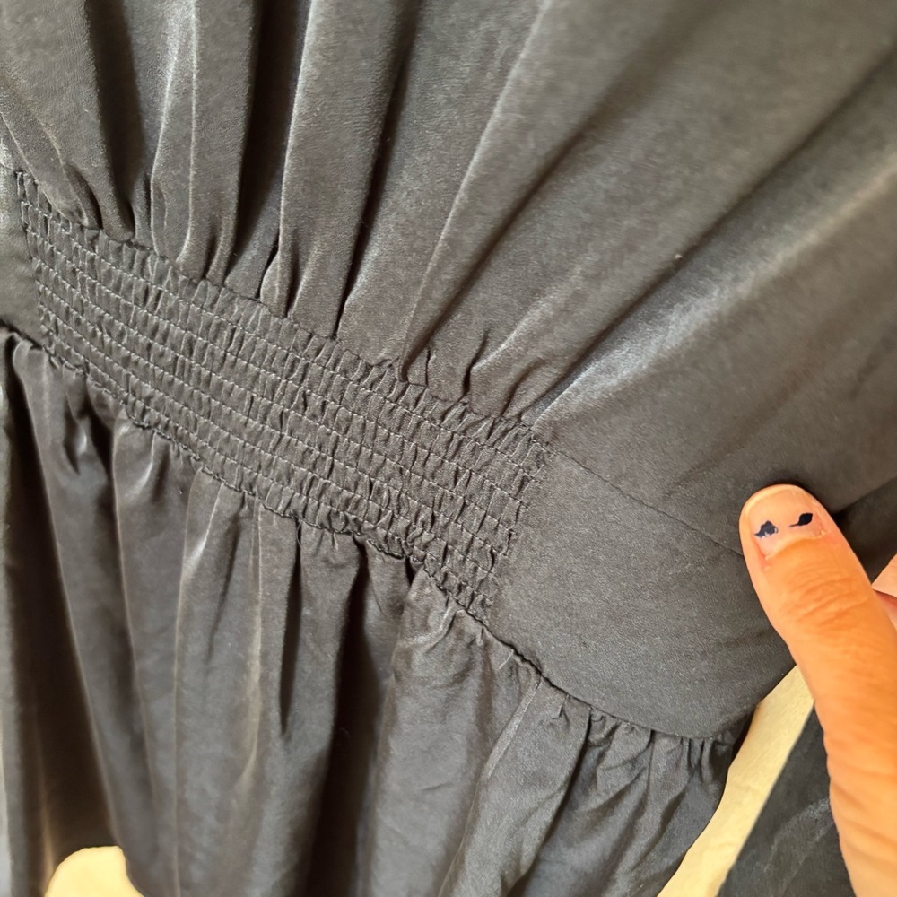 Black Babydoll Midi Satin Dress Long Sleeve Dress Size Small Dark Cottagecore - Picture 4 of 12